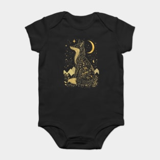 Neo Folk Fox under Crescent Moon - Art Nouveau Line Art Baby Bodysuit